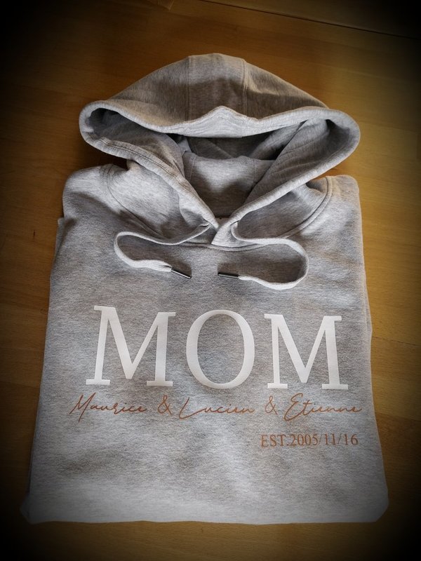 Damen-Hoodie "MOM" personalisiert / grau