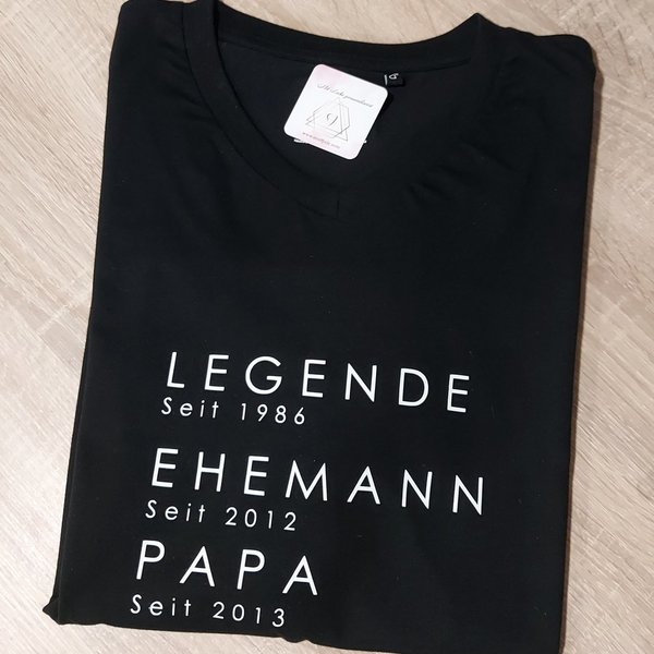 Herren-Shirt "Legende Ehemann Papa" mit Jahreszahl personalisiert versch. Farben